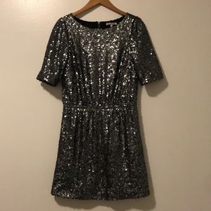 Charcoal Sequin Short Sleeve Dress